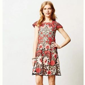 RARE Anthropologie Yoana Baraschi Crisantemo Red Lace Dress